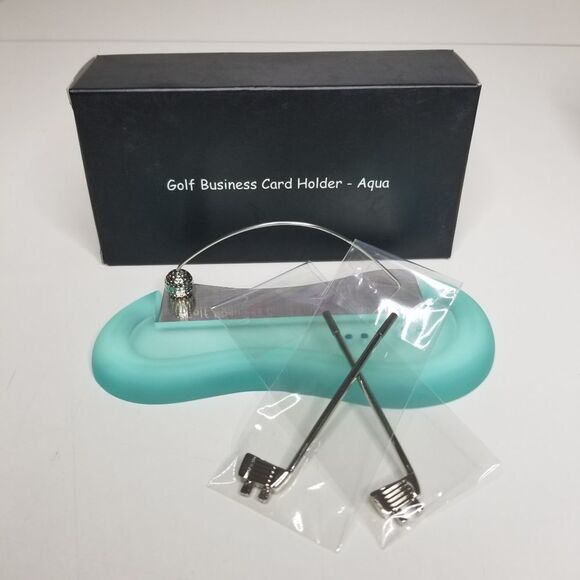 Golf Theme Business Card Holder Pen Holder Set Boxed Aqua - Picture 3 of 8